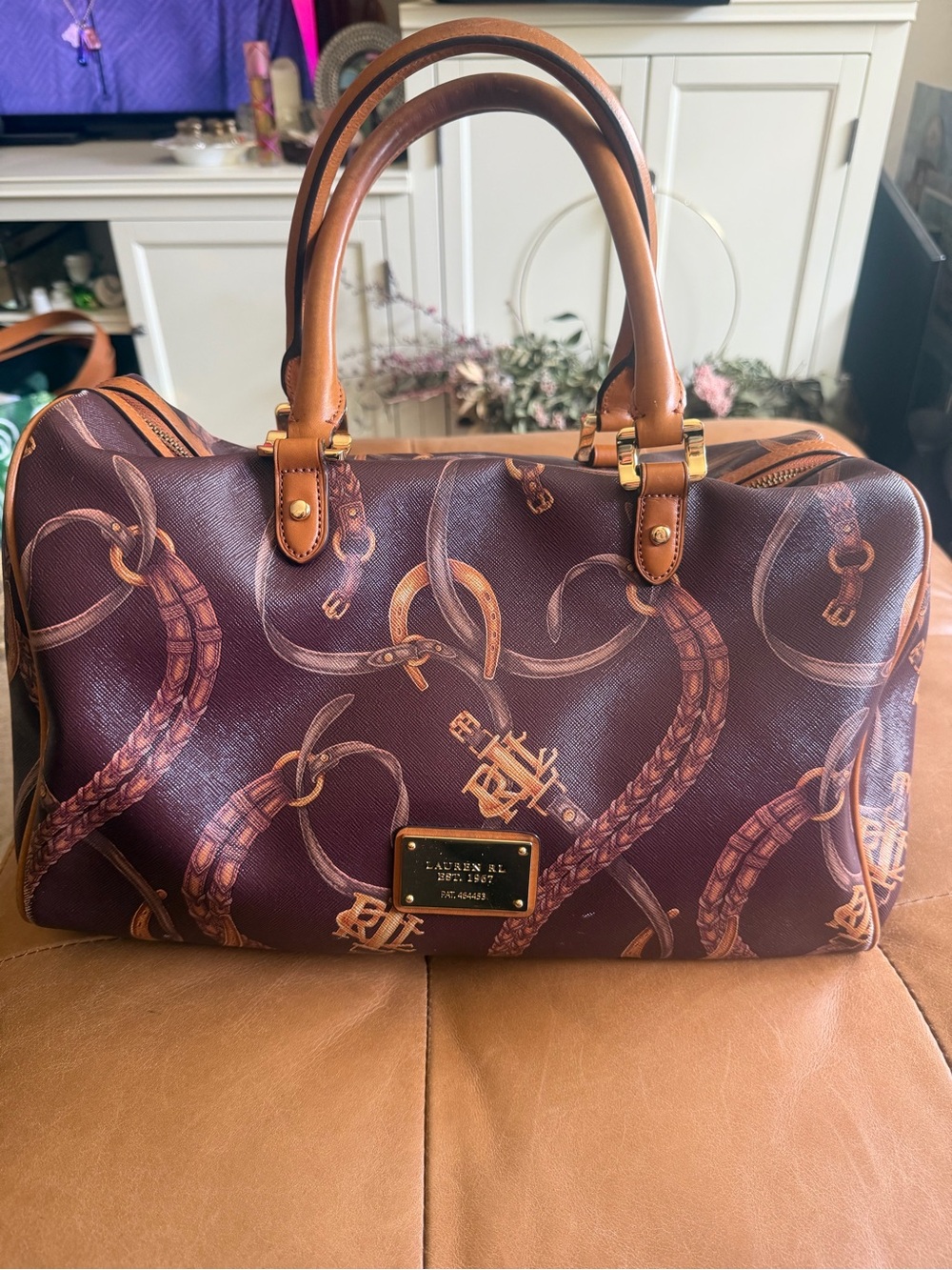Lauren Ralph Lauren Brown Equestrian Print Satchel